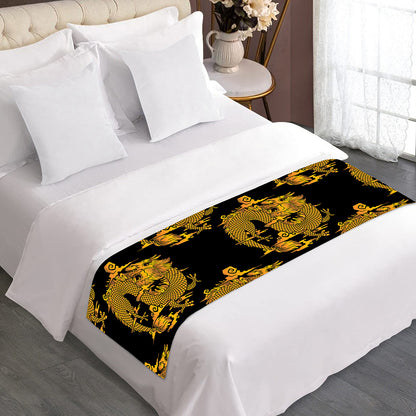 Black And Gold Dragon Pattern Print Bed Runner