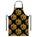 Black And Gold Dragon Pattern Print Bib Apron With Pocket
