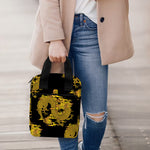 Black And Gold Dragon Pattern Print Bible Tote Bag