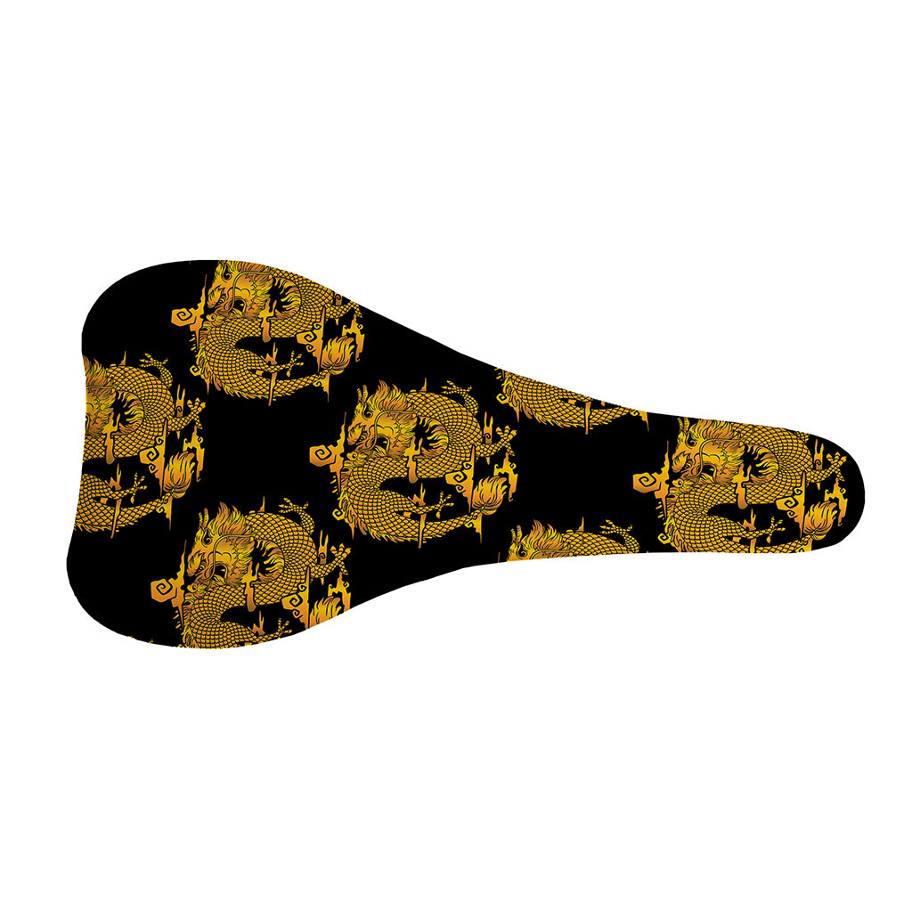 Black And Gold Dragon Pattern Print Bicycle Seat Cover