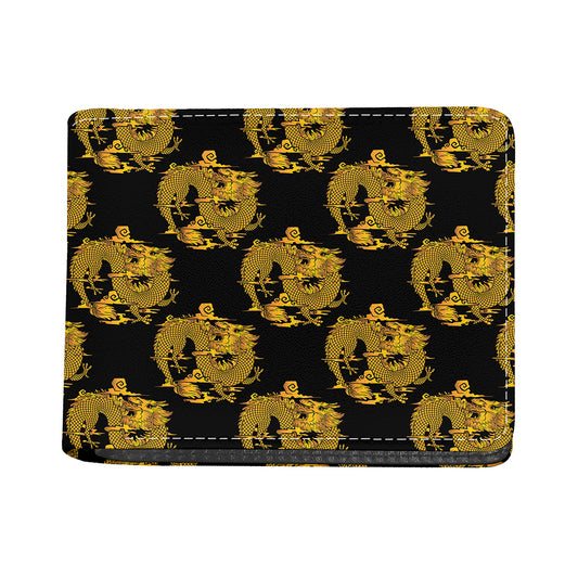 Black And Gold Dragon Pattern Print Bifold Wallet