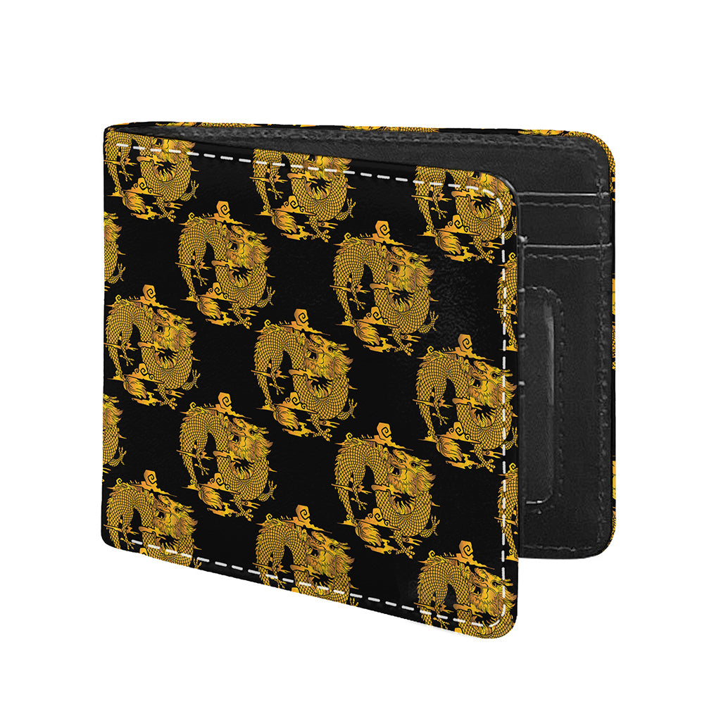 Black And Gold Dragon Pattern Print Bifold Wallet