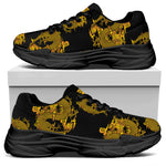 Black And Gold Dragon Pattern Print Black Chunky Shoes