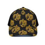 Black And Gold Dragon Pattern Print Black Mesh Trucker Cap
