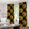 Black And Gold Dragon Pattern Print Dimout Grommet Curtains