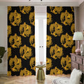 Black And Gold Dragon Pattern Print Dimout Pencil Pleat Curtains