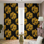 Black And Gold Dragon Pattern Print Blackout Pencil Pleat Curtains