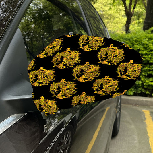 Black And Gold Dragon Pattern Print Car Side Mirror Covers