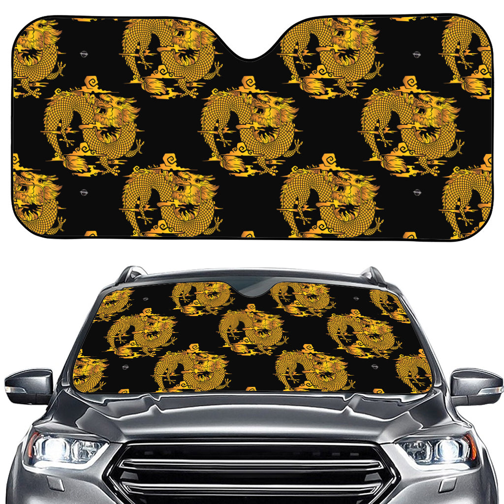 Black And Gold Dragon Pattern Print Car Windshield Sun Shade