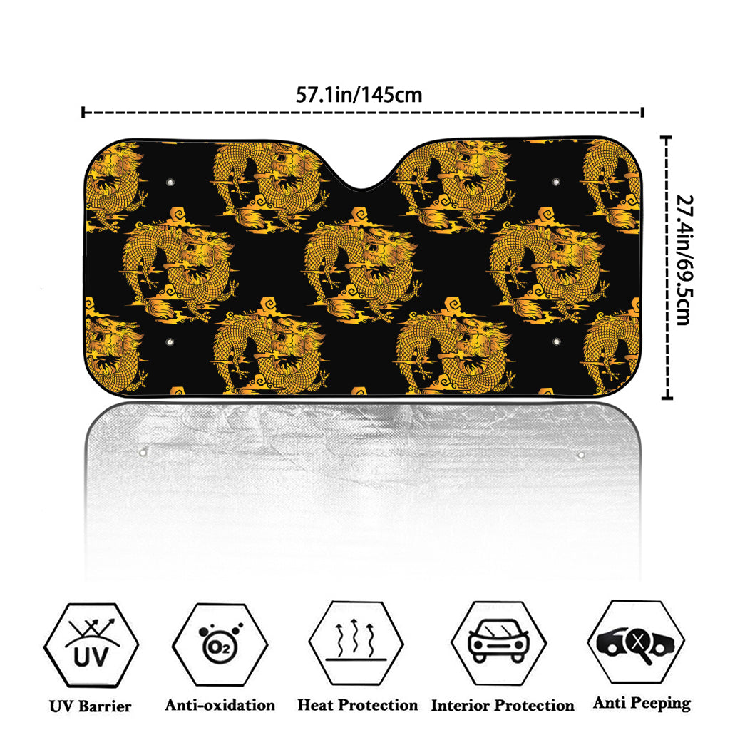 Black And Gold Dragon Pattern Print Car Windshield Sun Shade