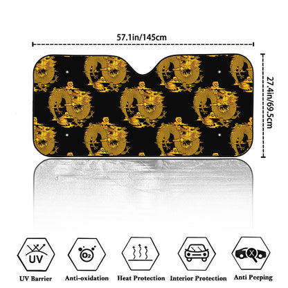 Black And Gold Dragon Pattern Print Car Windshield Sun Shade