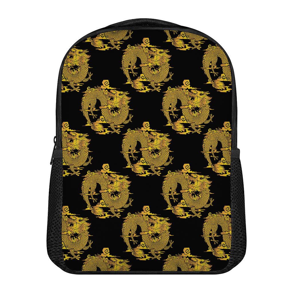 Black And Gold Dragon Pattern Print Casual Backpack