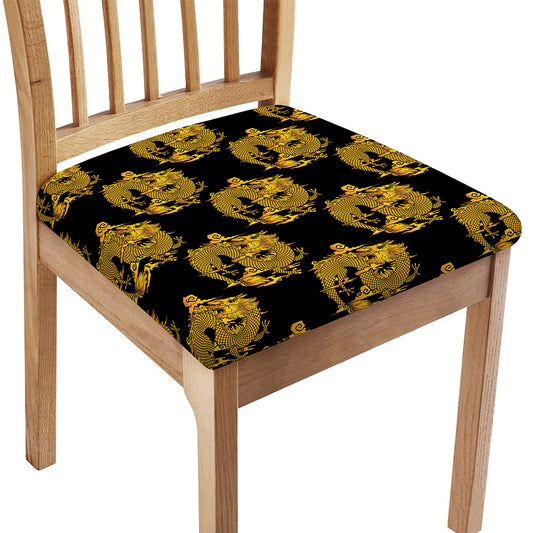 Black And Gold Dragon Pattern Print Chair Cushion Cover