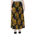 Black And Gold Dragon Pattern Print Chiffon Maxi Skirt
