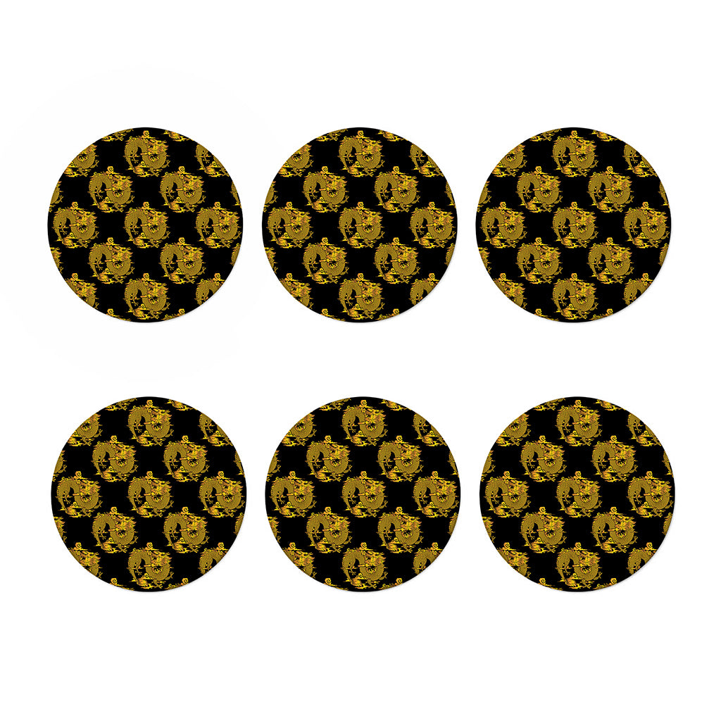 Black And Gold Dragon Pattern Print Coaster Set