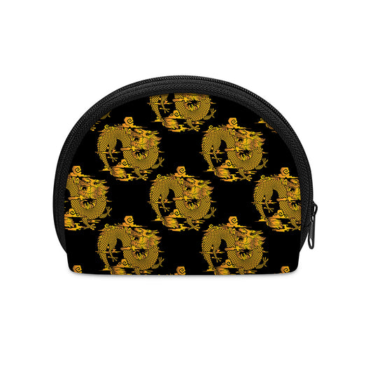 Black And Gold Dragon Pattern Print Coin Purse