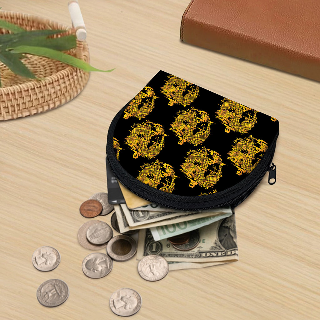Black And Gold Dragon Pattern Print Coin Purse
