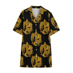 Black And Gold Dragon Pattern Print Cotton Hawaiian Shirt