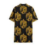 Black And Gold Dragon Pattern Print Cotton Hawaiian Shirt