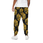 Black And Gold Dragon Pattern Print Cotton Pants