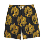 Black And Gold Dragon Pattern Print Cotton Shorts