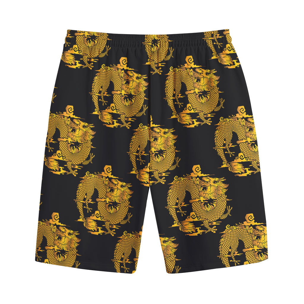 Black And Gold Dragon Pattern Print Cotton Shorts