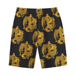Black And Gold Dragon Pattern Print Cotton Shorts