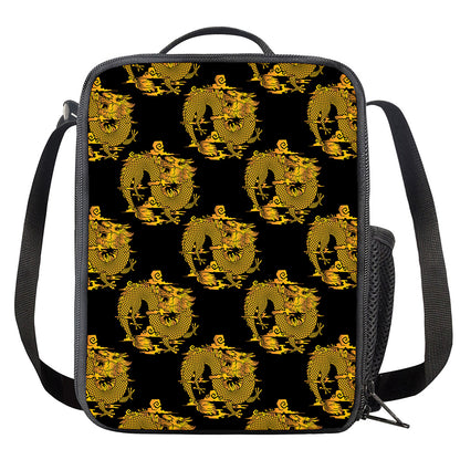 Black And Gold Dragon Pattern Print Crossbody Lunch Bag