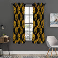 Black And Gold Dragon Pattern Print Grommet Curtain Panels