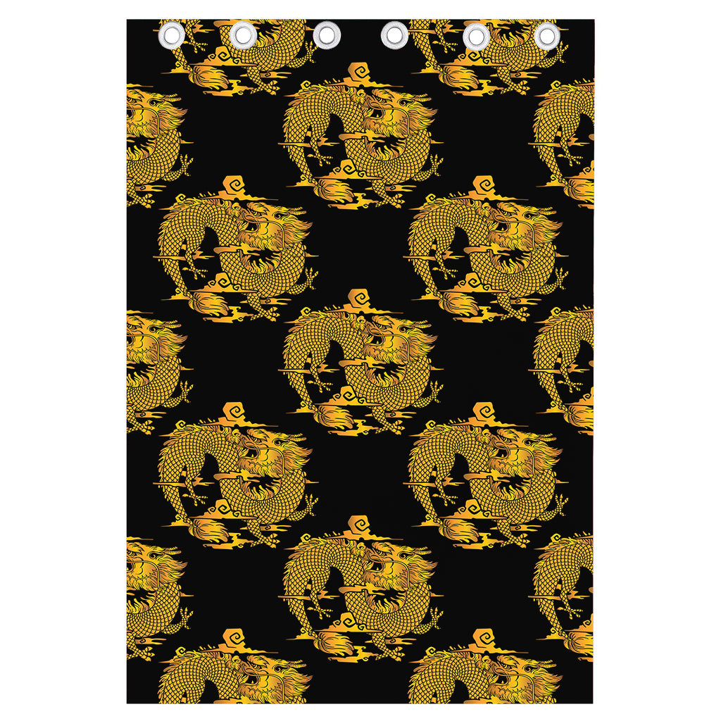 Black And Gold Dragon Pattern Print Curtain