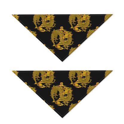 Black And Gold Dragon Pattern Print Dog Bandana