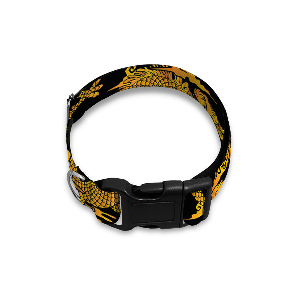 Black And Gold Dragon Pattern Print Dog Collar