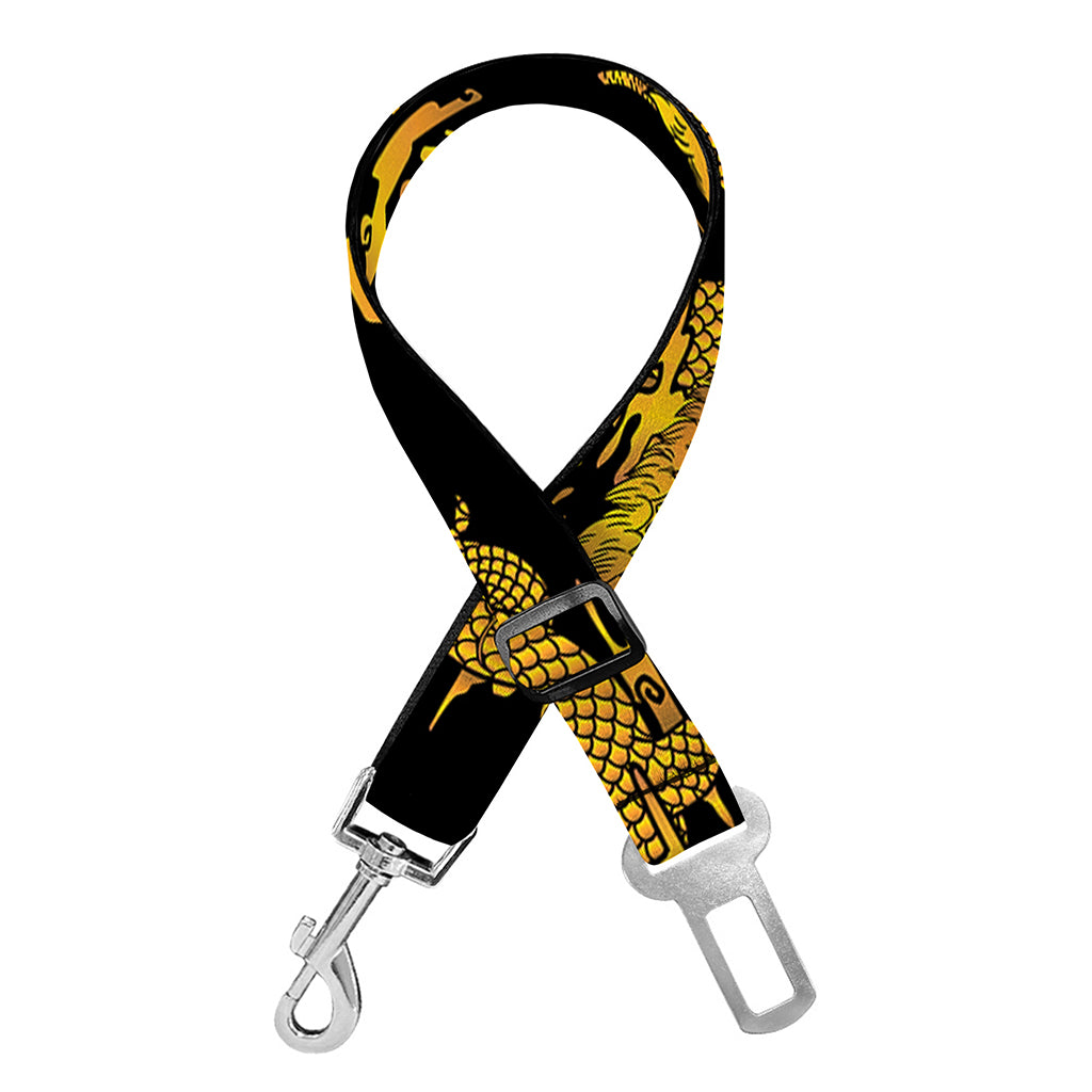 Black And Gold Dragon Pattern Print Dog Seat Belt