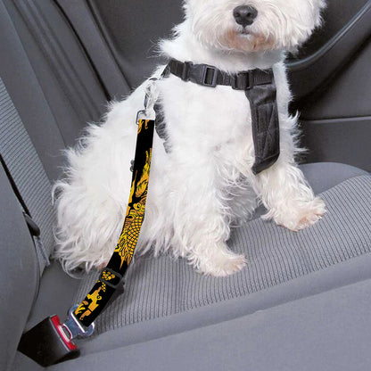 Black And Gold Dragon Pattern Print Dog Seat Belt