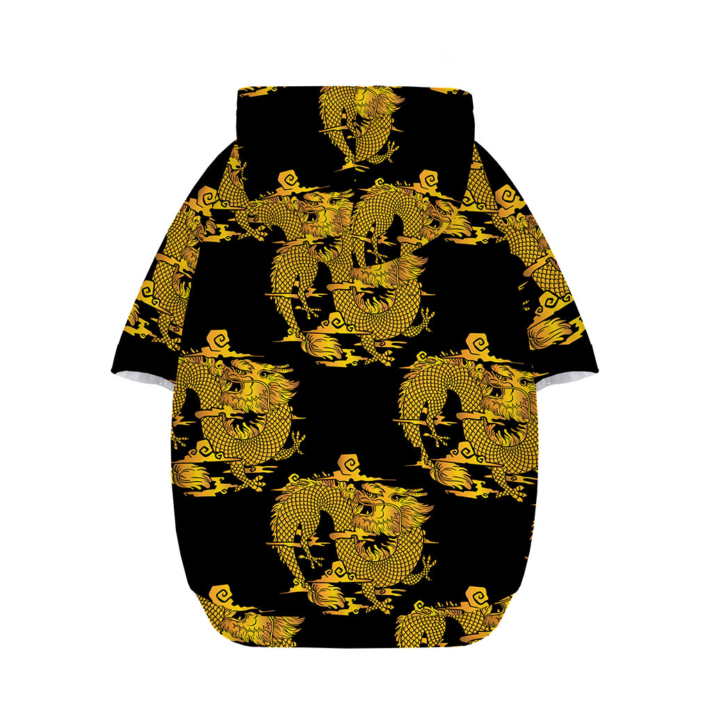 Black And Gold Dragon Pattern Print Dog Zip Up Hoodie
