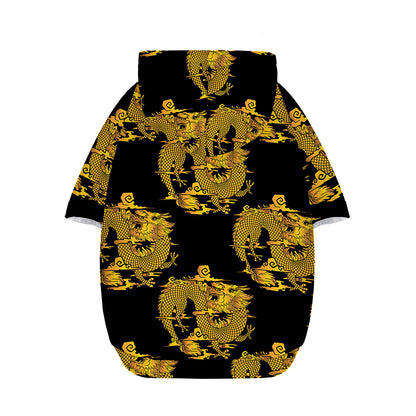 Black And Gold Dragon Pattern Print Dog Zip Up Hoodie