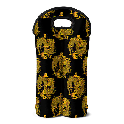Black And Gold Dragon Pattern Print Double Neoprene Wine Tote