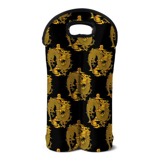 Black And Gold Dragon Pattern Print Double Neoprene Wine Tote