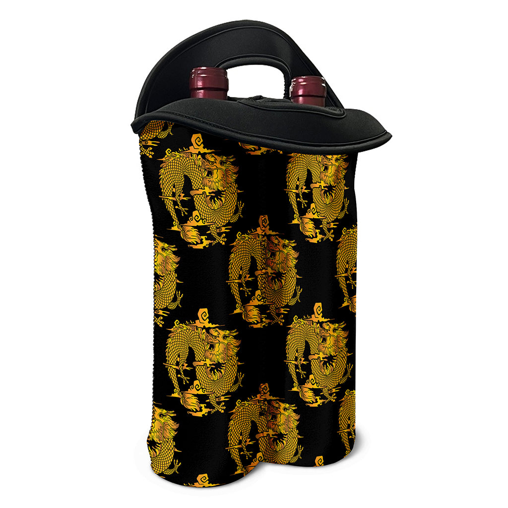 Black And Gold Dragon Pattern Print Double Neoprene Wine Tote