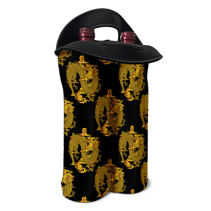 Black And Gold Dragon Pattern Print Double Neoprene Wine Tote
