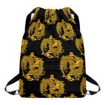 Black And Gold Dragon Pattern Print Drawstring Backpack