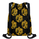 Black And Gold Dragon Pattern Print Drawstring Backpack