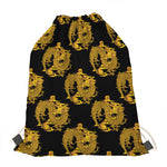 Black And Gold Dragon Pattern Print Drawstring Bag