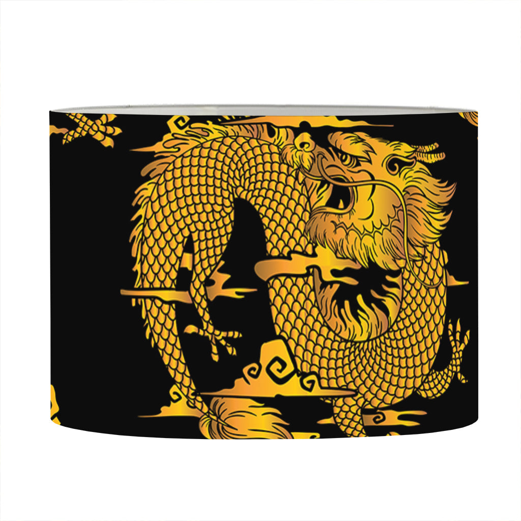 Black And Gold Dragon Pattern Print Drum Lamp Shade
