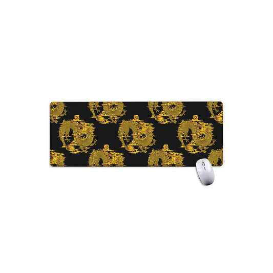 Black And Gold Dragon Pattern Print Extended Mouse Pad