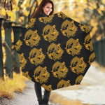 Black And Gold Dragon Pattern Print Foldable Umbrella