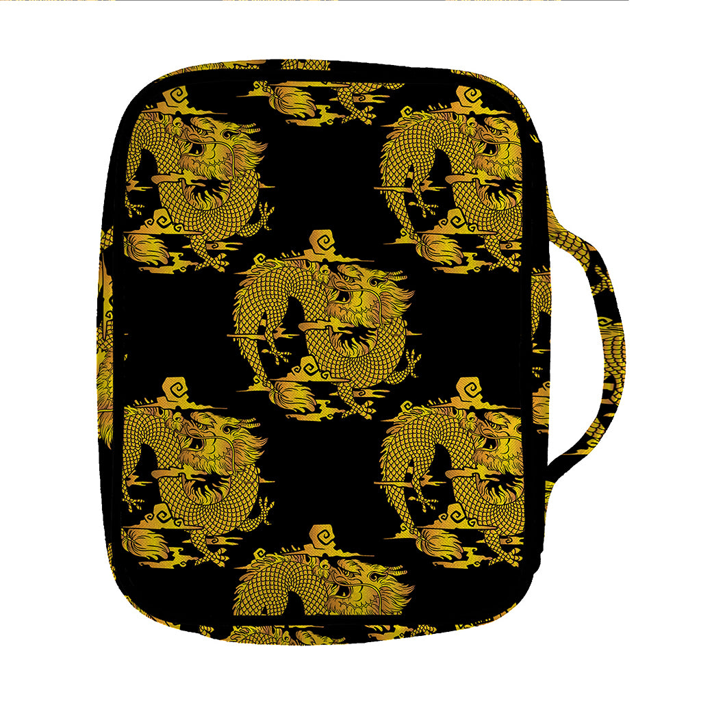 Black And Gold Dragon Pattern Print Front Pocket Bible Bag