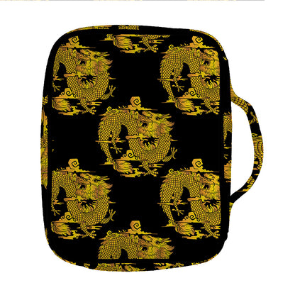 Black And Gold Dragon Pattern Print Front Pocket Bible Bag