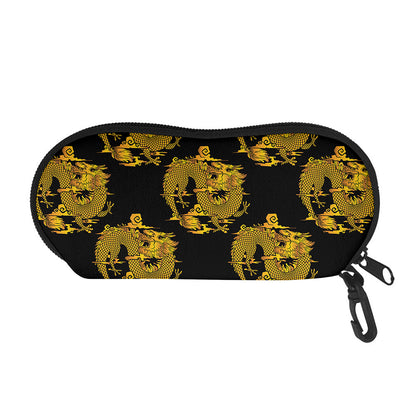 Black And Gold Dragon Pattern Print Glasses Case