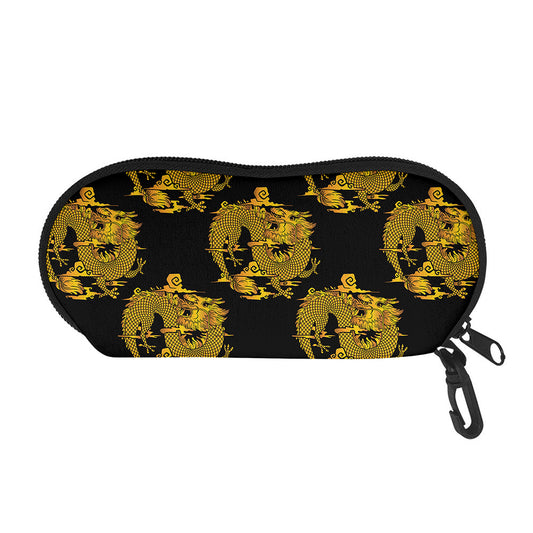 Black And Gold Dragon Pattern Print Glasses Case